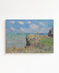 Painting of a coastal scene with a figure on a cliff edge. Wall art printed on high quality Canvas Claude Monet