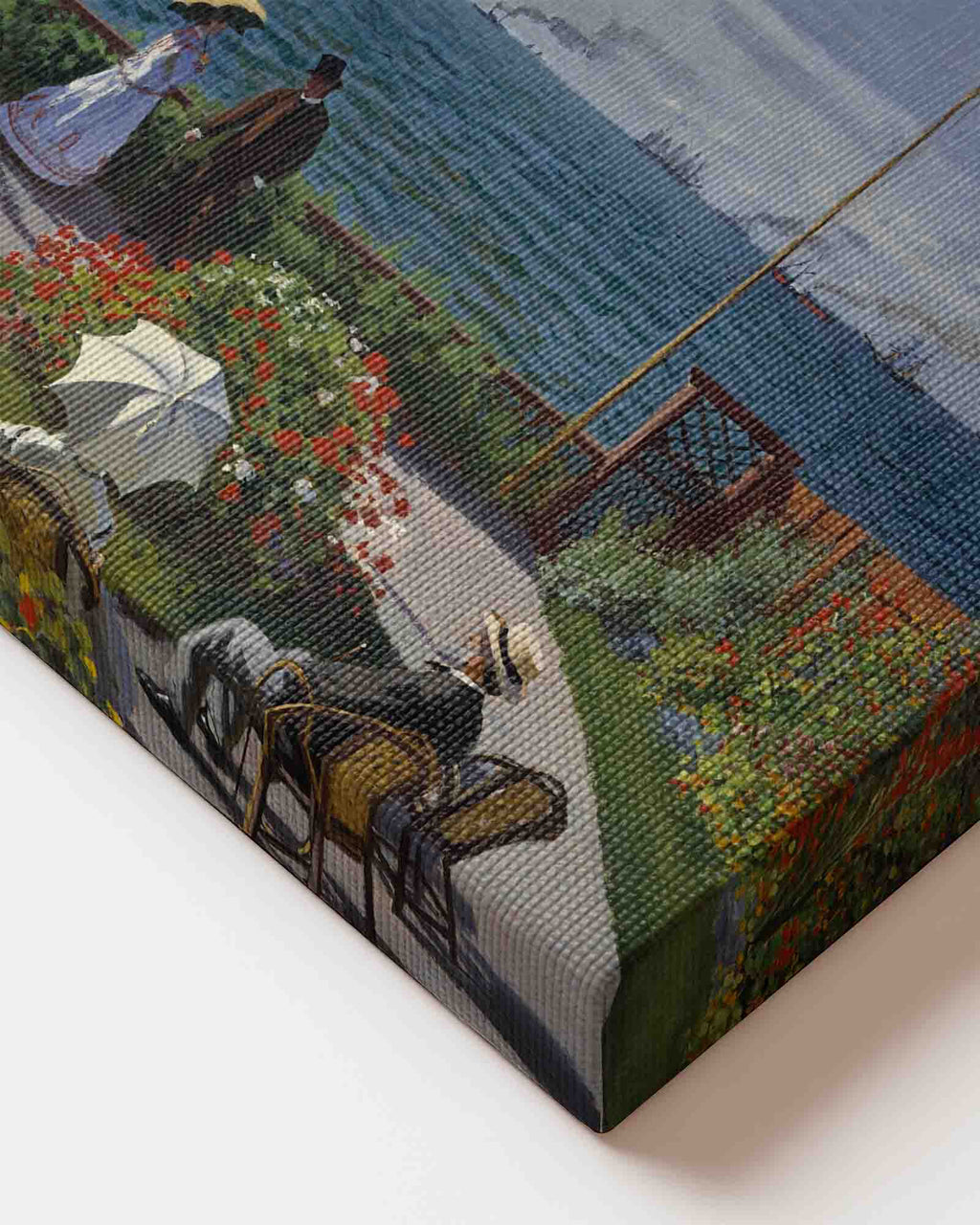 Material close up of Claude Monet - Garden at Sainte-Adresse 1867 printed on high quality canvas