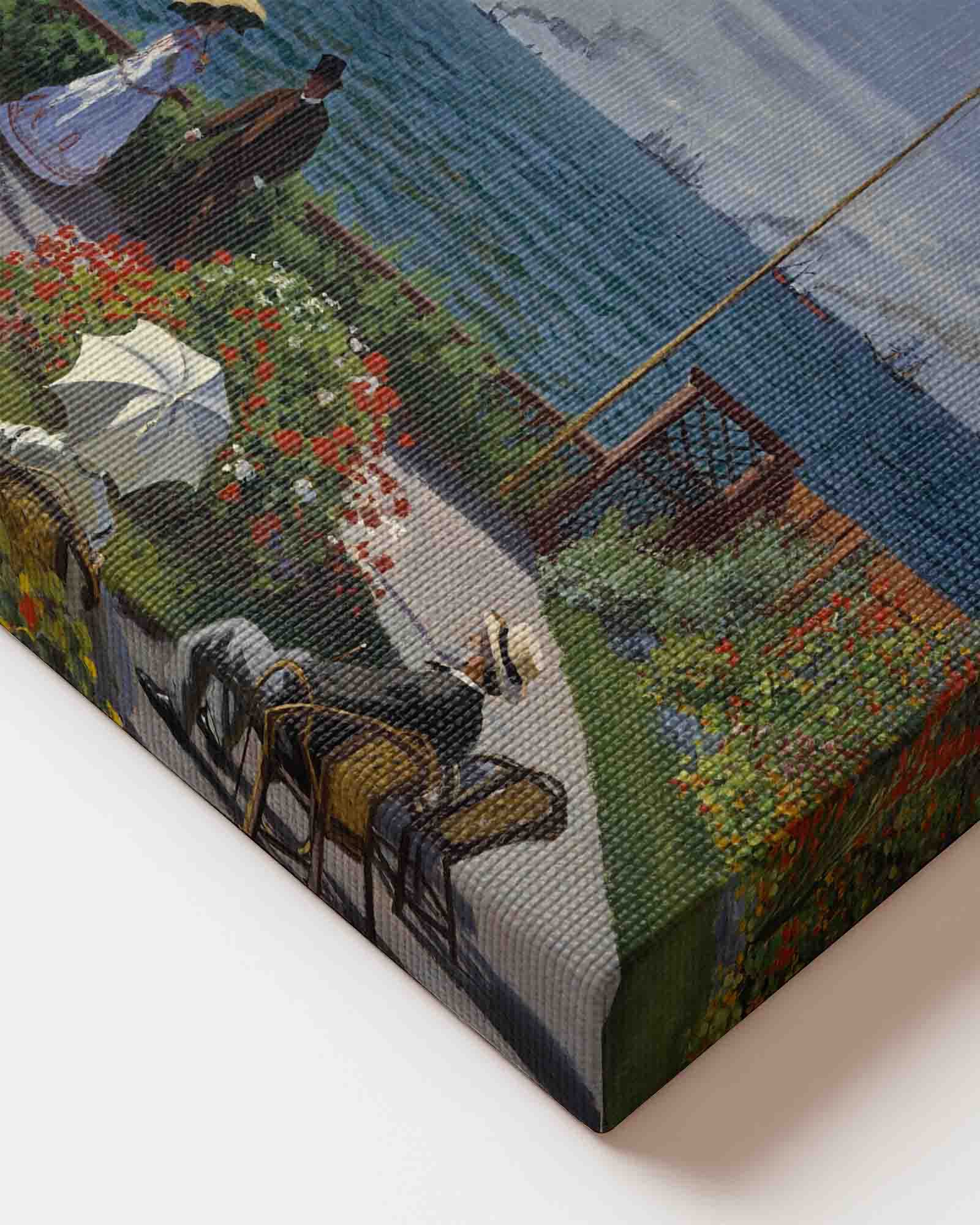 Material close up of Claude Monet - Garden at Sainte-Adresse 1867 printed on high quality canvas