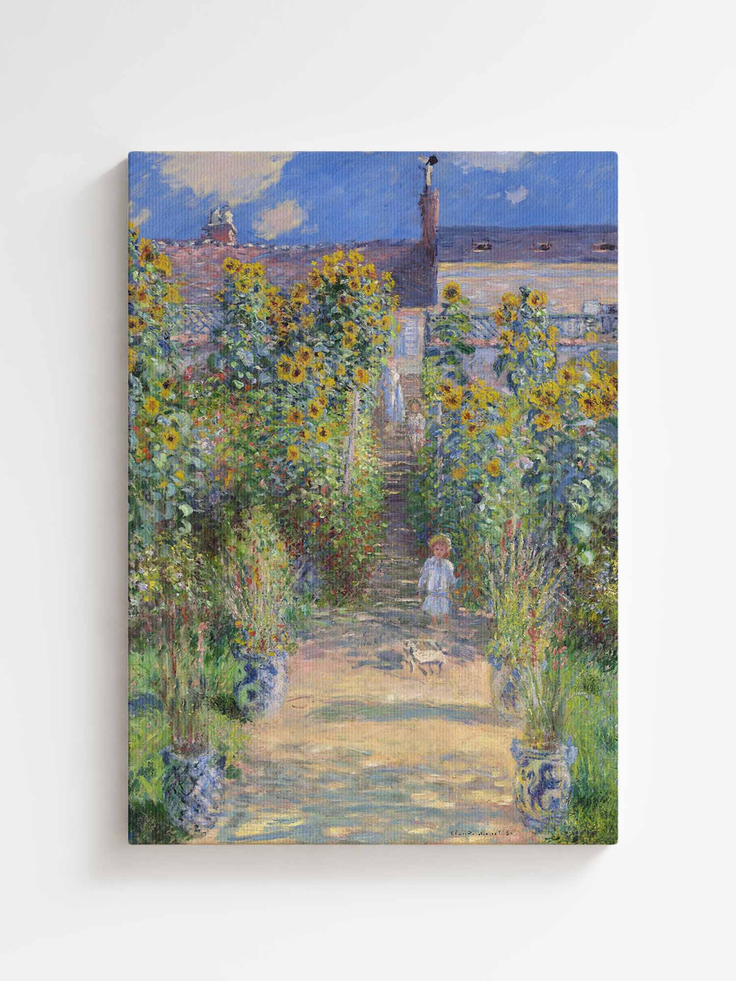 Claude Monet Garden at Vetheuil canvas wall art – large Impressionist painting print from Atora Gallery. Colorful, elegant decor perfect for a bright interior.