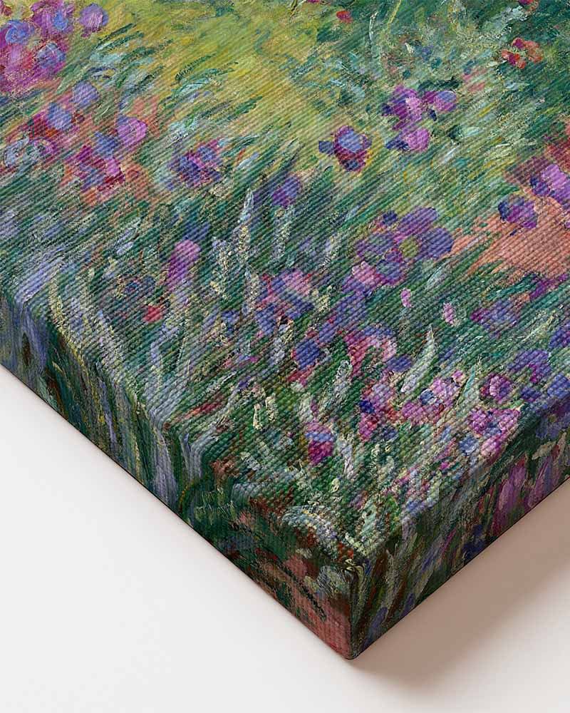 Claude Monet Garden Giverny canvas wall art – large Impressionist floral painting print from Atora Gallery. Colorful, elegant decor for a fresh interior. Close up of high quality canvas