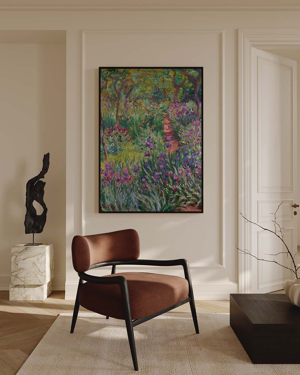 Claude Monet Garden Giverny canvas wall art – large Impressionist floral painting print from Atora Gallery. Colorful, elegant decor for a fresh interior. 