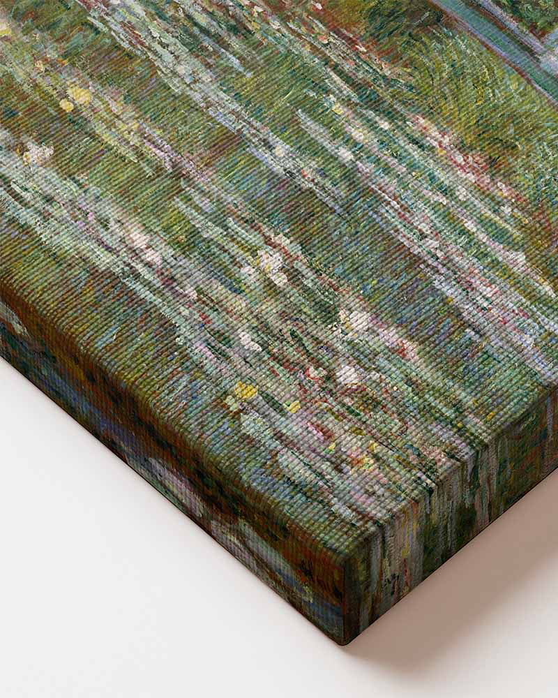 Close up Claude Monet Japanese Bridge canvas wall art – large Impressionist water lilies print from Atora Gallery. Calm, elegant decor for a serene, stylish home.