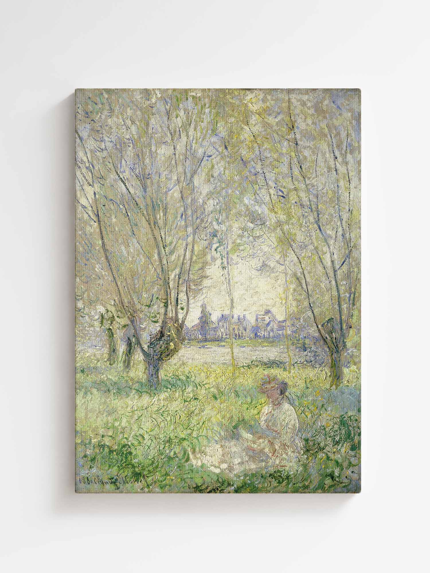 Claude Monet Woman under Willows canvas wall art – large Impressionist painting print from Atora Gallery. Soft, calm decor for an elegant, serene interior.