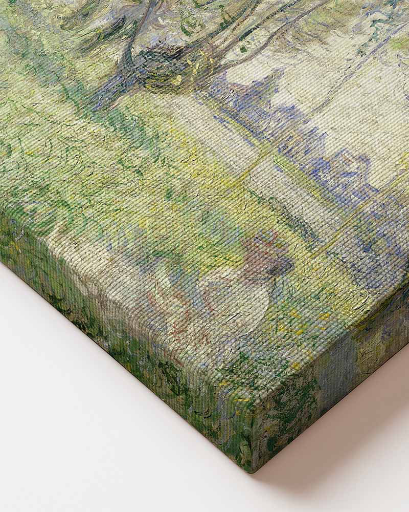 Close up of Claude Monet Woman under Willows canvas wall art – large Impressionist painting print from Atora Gallery. Soft, calm decor for an elegant, serene interior.