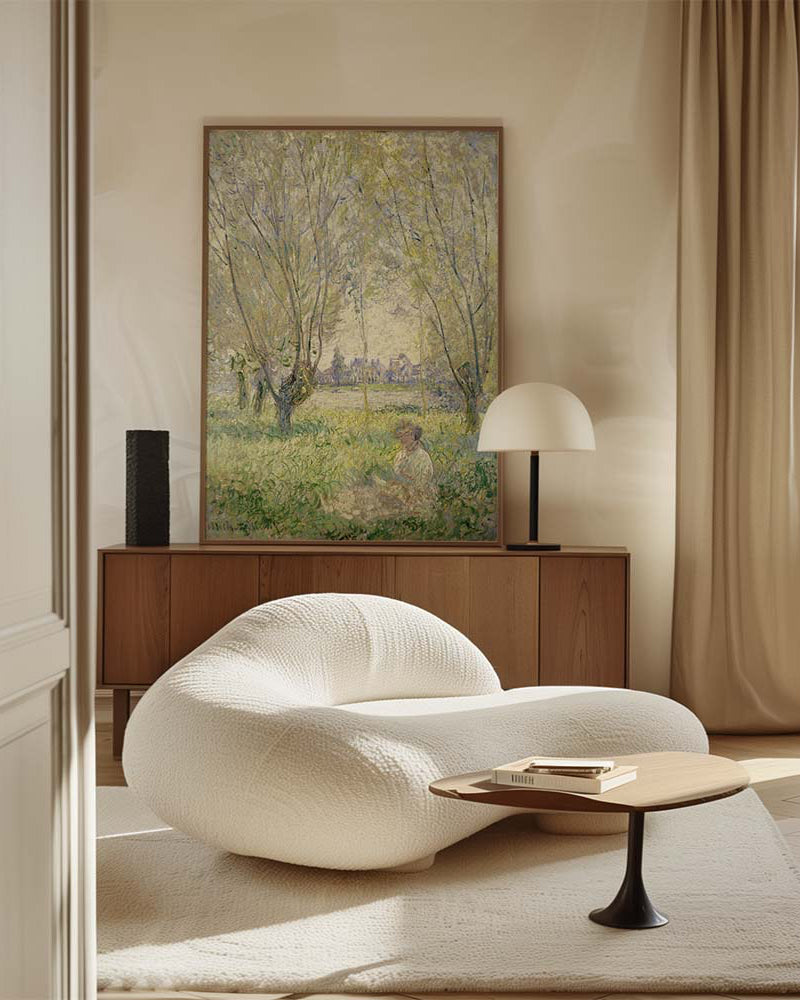 Claude Monet Woman under Willows canvas wall art – large Impressionist painting print from Atora Gallery. Soft, calm decor for an elegant, serene interior.