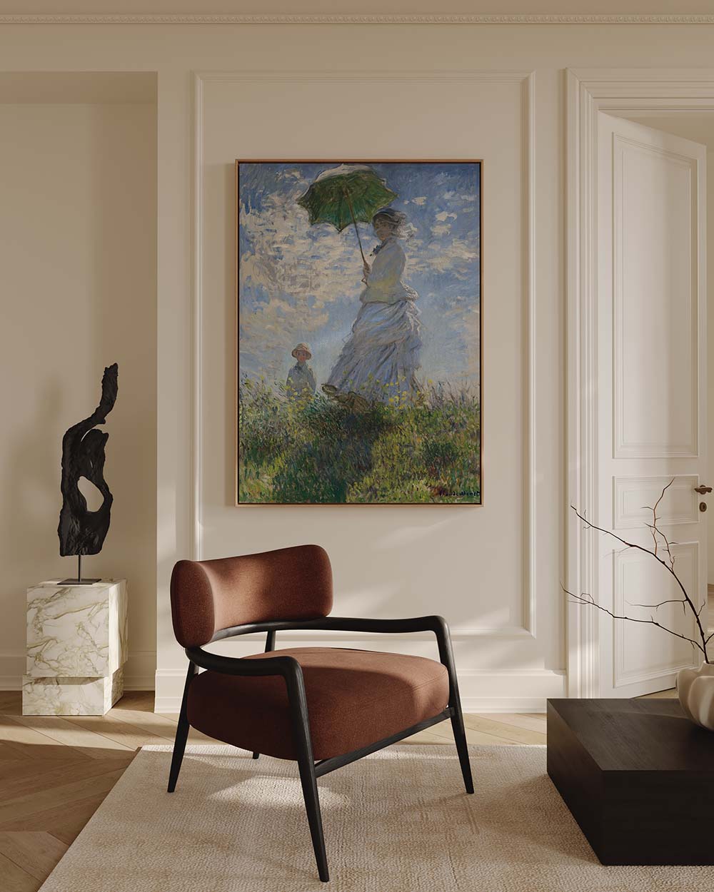 Claude Monet Woman with a Parasol canvas wall art – large Impressionist painting print from Atora Gallery. Light, elegant decor with a fresh, airy feel. In living room