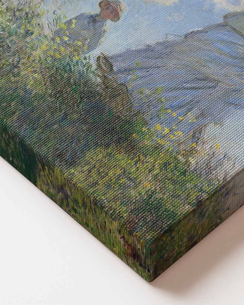 Claude Monet Woman with a Parasol canvas wall art – large Impressionist painting print from Atora Gallery. Light, elegant decor with a fresh, airy feel. Close up of high quality canvas