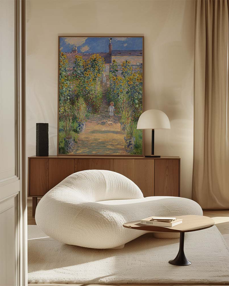 Claude Monet Garden at Vetheuil canvas wall art – large Impressionist painting print from Atora Gallery. Colorful, elegant decor perfect for a bright interior.