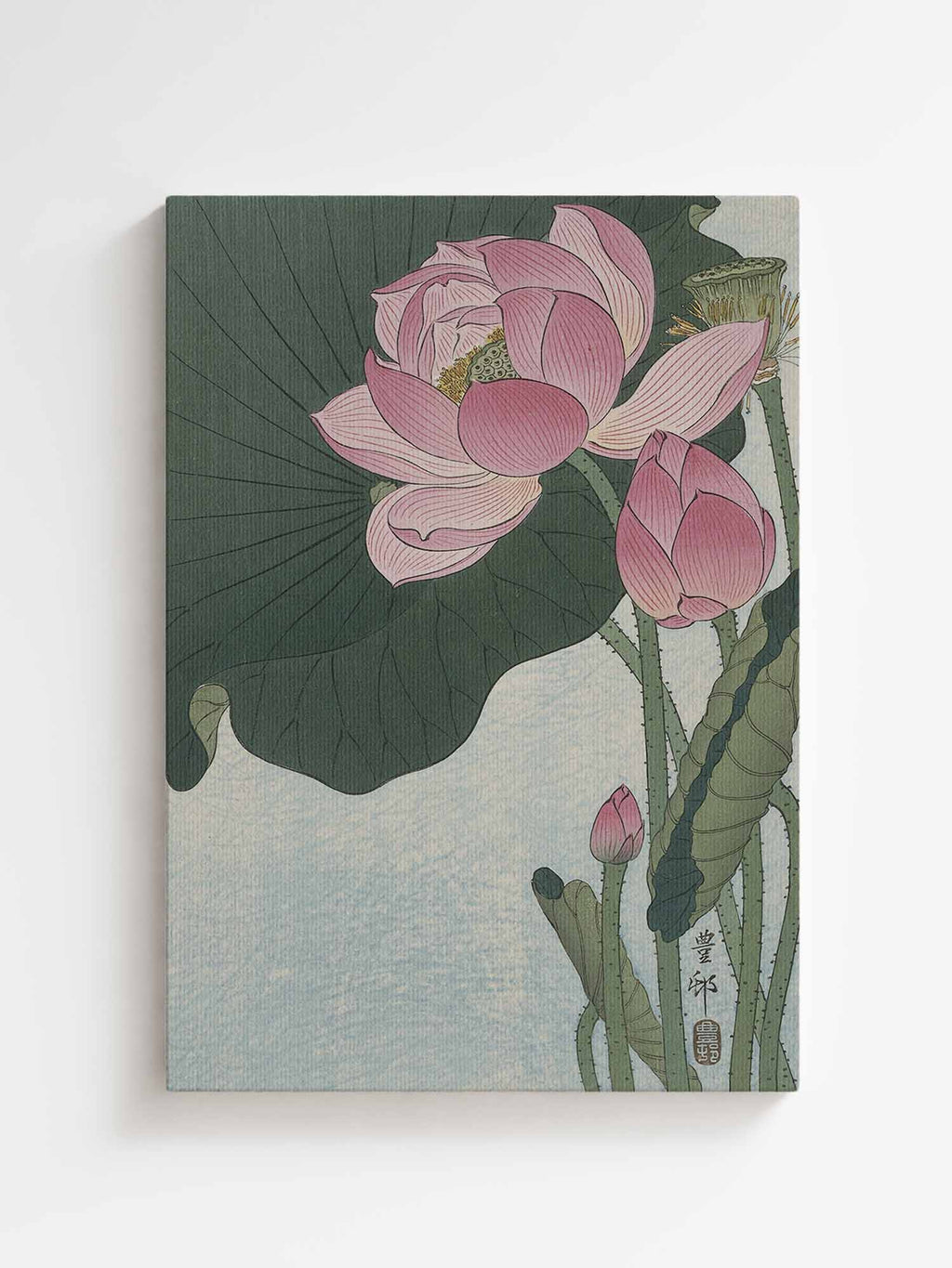 Ohara Koson Japanese artist Blooming Lotus Flowers on premium canvas art
