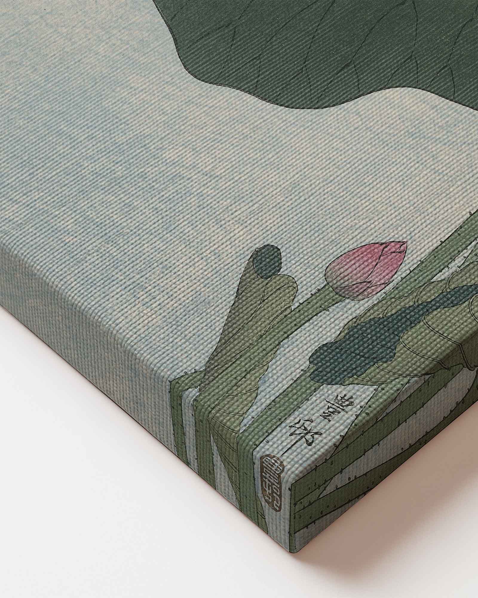 Close up of premium canvas of ohara koson art blooming lotus flowers
