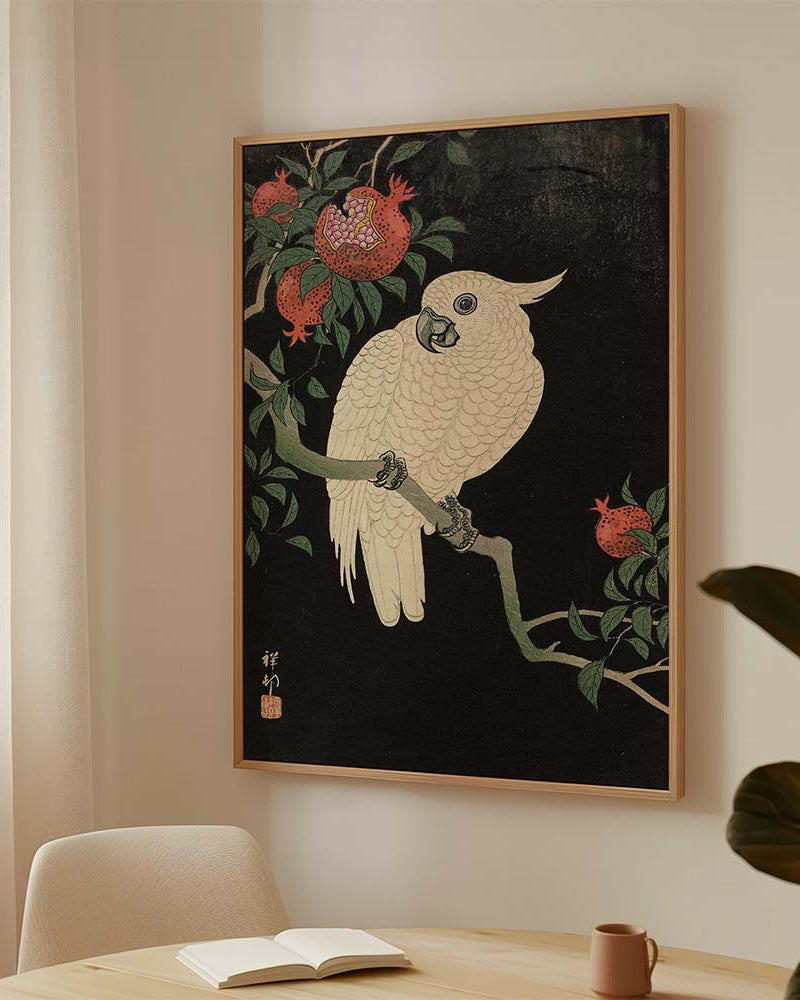 Ohara Koson - Cockatoo and pomegranate design two printed on premium canvas Japanese artist in decorated modern living room