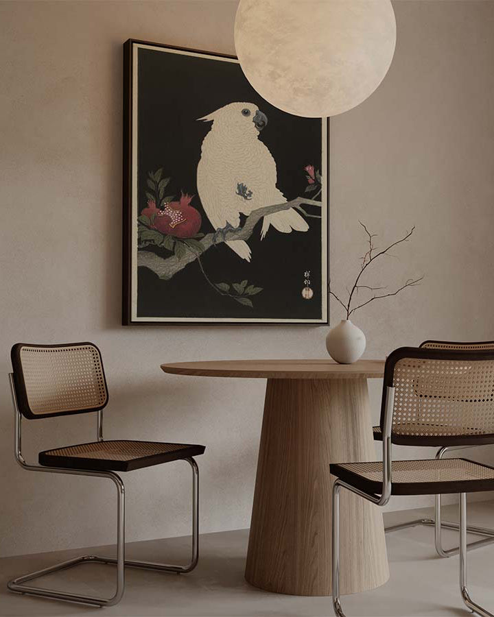 Ohara Koson - Cockatoo and pomegranate in decorated living room Japanese art