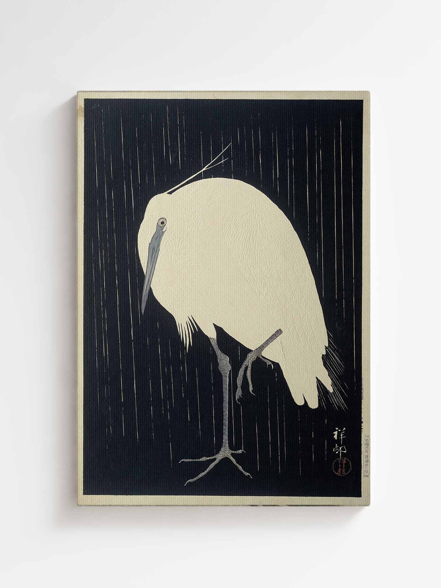 Ohara Koson - Egret in Rain printed on high quality canvas wall art Japanese artist