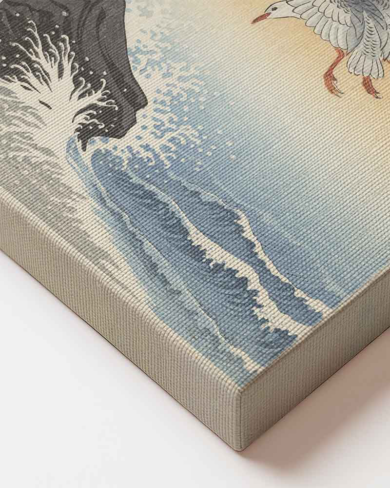 Ohara Koson - Five seagulls above Sea printed on high quality canvas Japanese art Close up of the canvas material