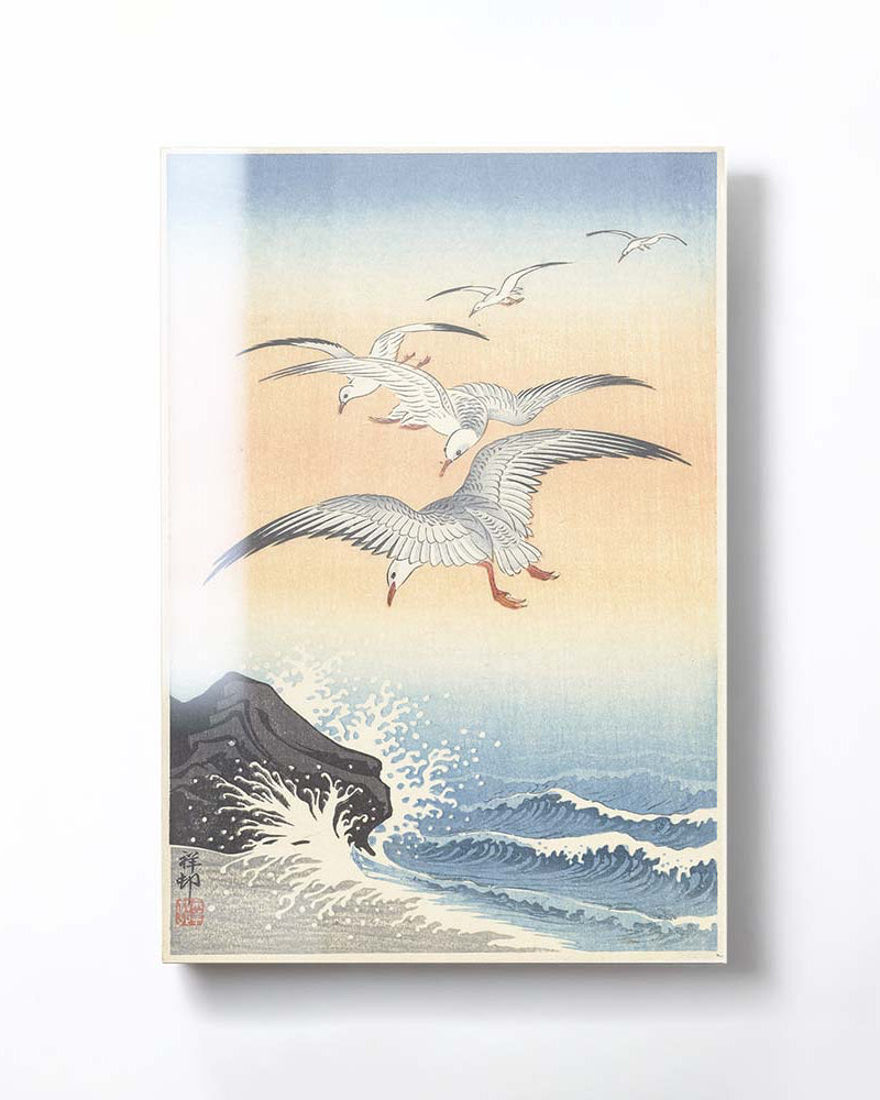 Ohara Koson - Five seagulls above Sea