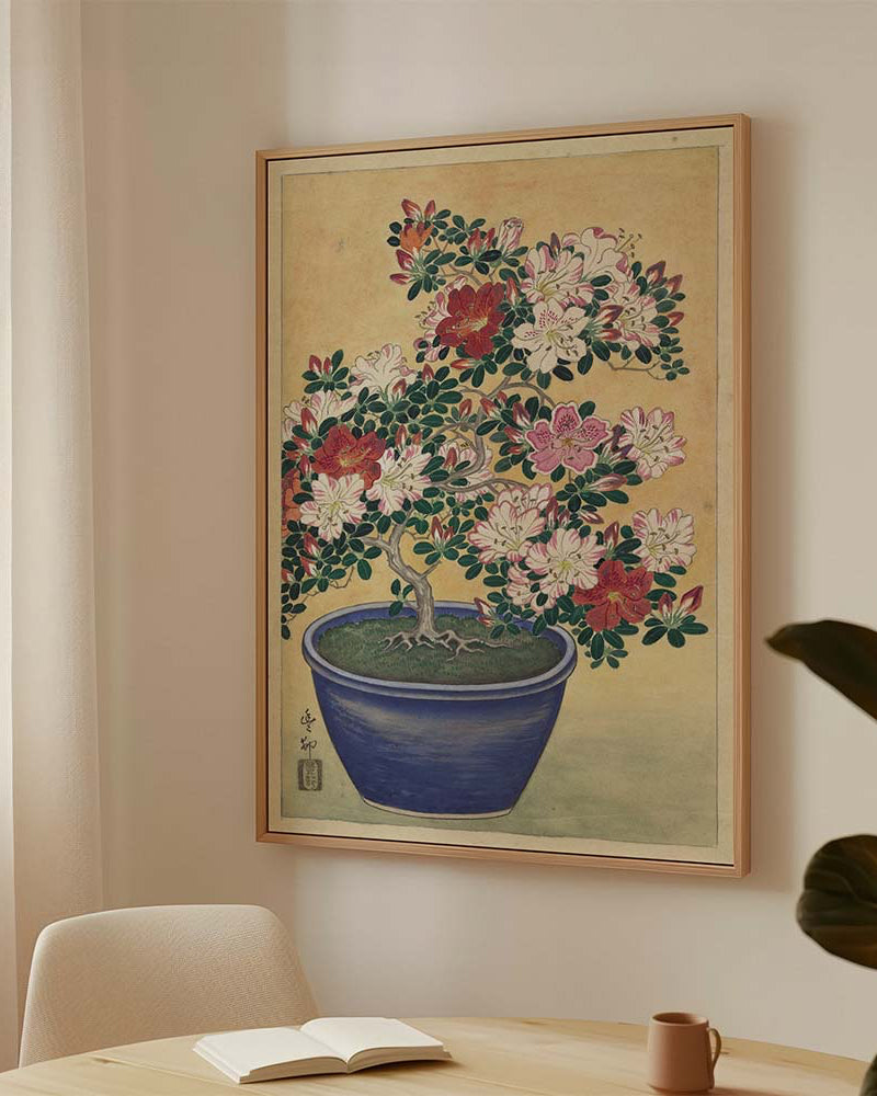Ohara Koson - Flowering Azalea in Blue Pot Japanese art printed on high quality trending canvas Wall art decorated in living room