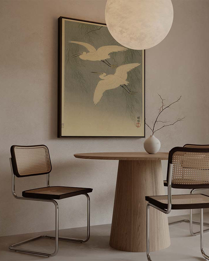 Ohara Koson - Little Egrets in flight printed on high quality canvas perfect Japanese wall art decorated in Japandi living room