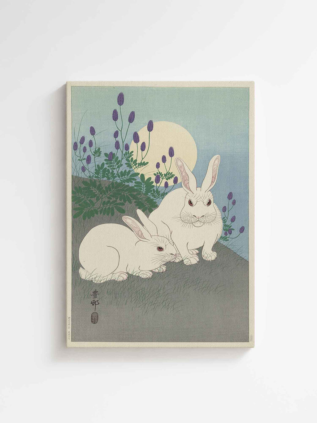 Ohara Koson - Rabbits on premium printed canvas wall decoration in Japandi living room