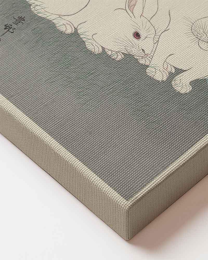 Ohara Koson - Mandarin Ducks on premium printed canvas wall decoration in Japandi living room close up 
