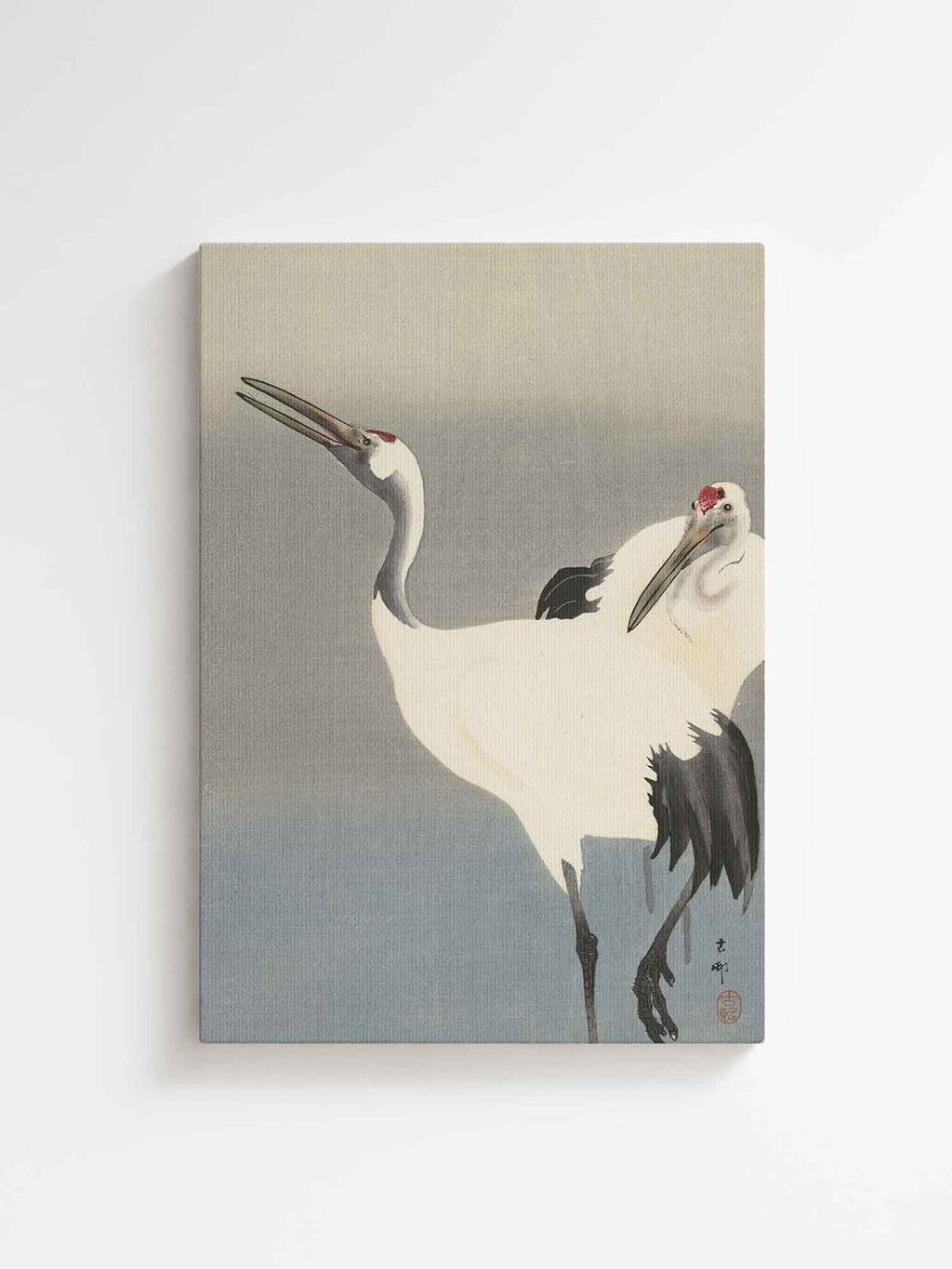 Ohara Koson - Two Cranes  on premium printed canvas wall decoration in Japandi living room Japanese art