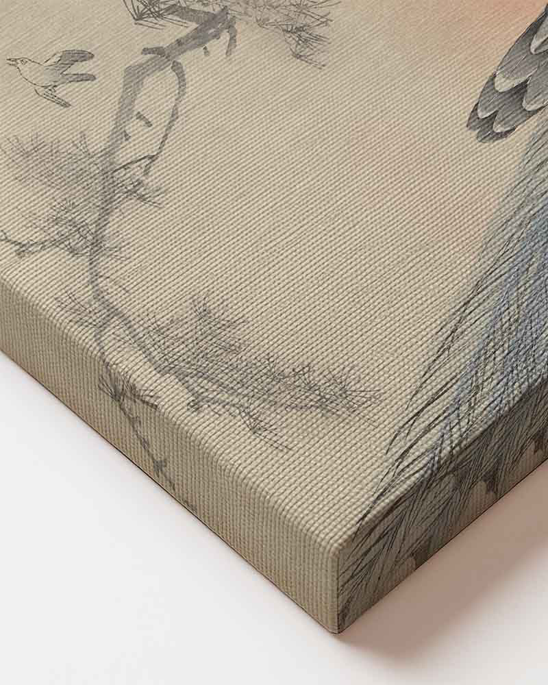 Ohara Koson - Two Colourful Peacocks printed on high quality canvas botanical japanese art decorated in modern Japandi Living room close up of material 