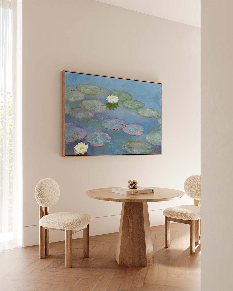 Claude Monet Water Lilies canvas wall art – large Impressionist Nympheas print from Atora Gallery. Calm, elegant decor perfect for a serene modern home.